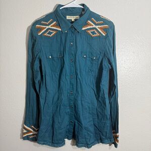 Stetson women’s L western long sleeve snap up white pearl 100% cotton Shirt